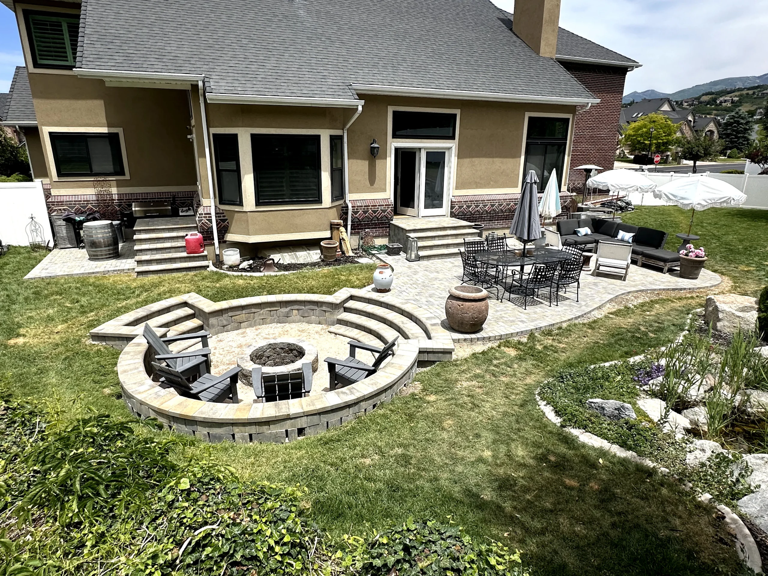 Outdoor Patio with Firepit Lounging Area